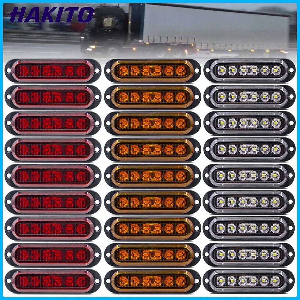10PCS 12V/24V 6 LED Side Marker Lights Red Amber White-10x Amber / Russian Federation