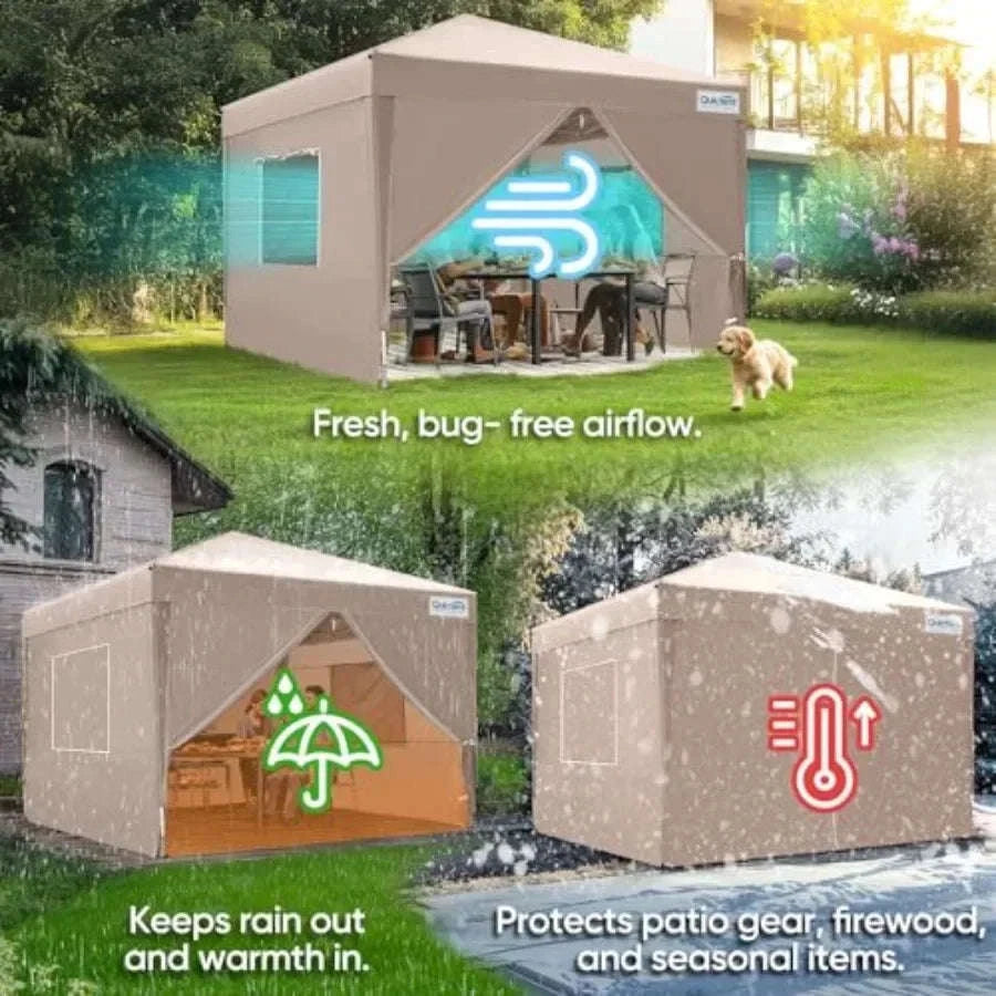 10x10 Pop Up Gazebo Shelter with Sidewalls and Windows-Tan / United States