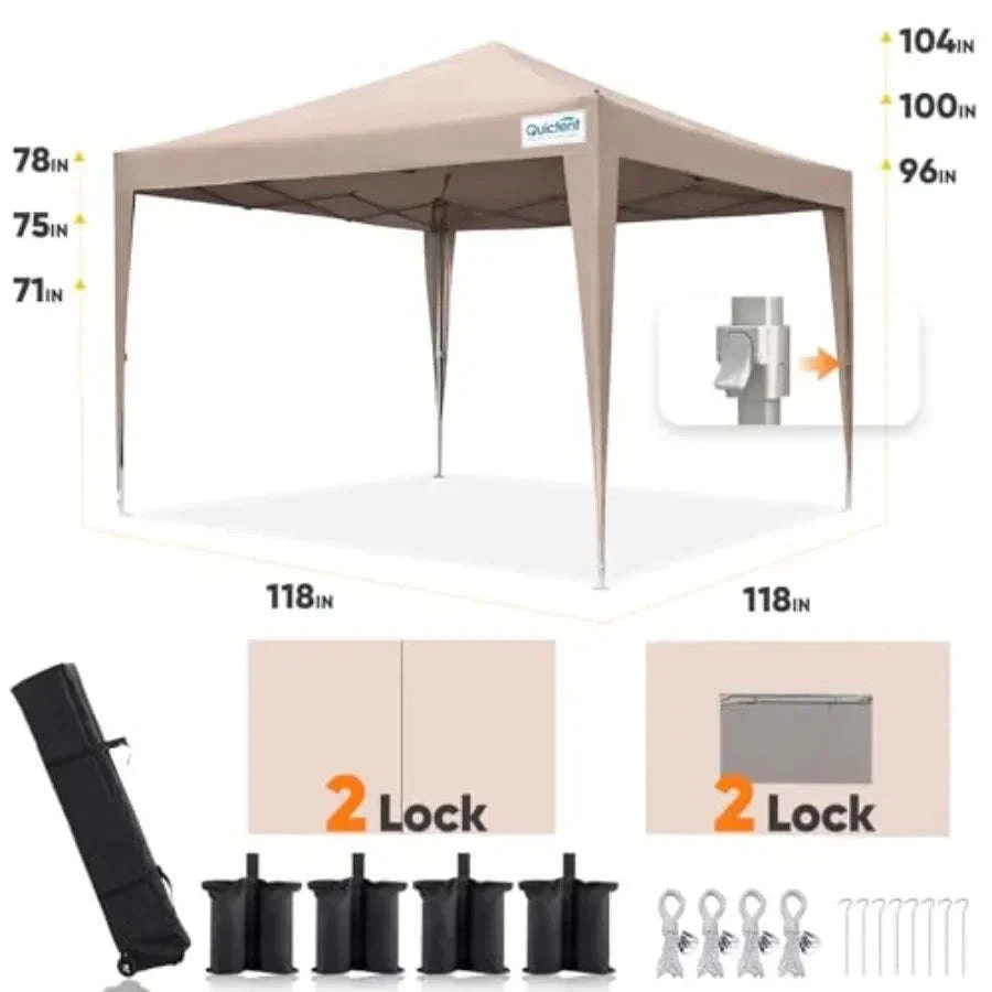 10x10 Pop Up Gazebo Shelter with Sidewalls and Windows-Tan / United States