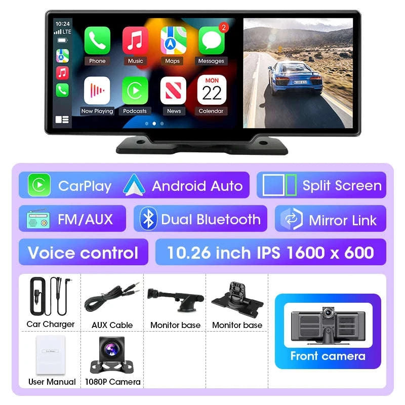 11.26 Inch 4K Car DVR with Wireless CarPlay and Android Auto-10.26inch-Front Cam / NO TF card