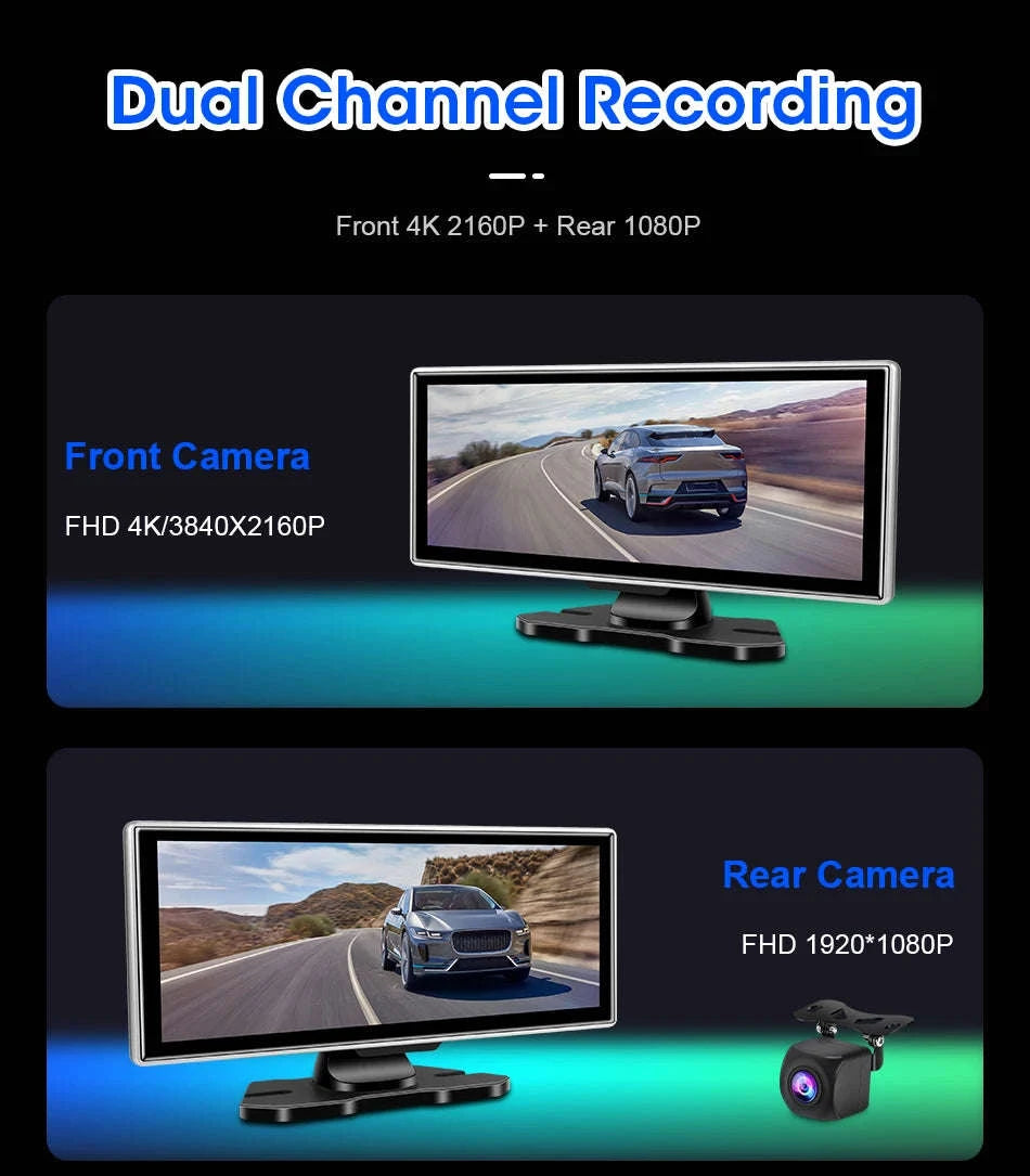 11.26 Inch 4K Car DVR with Wireless CarPlay and Android Auto-10.26inch-Front Cam / NO TF card
