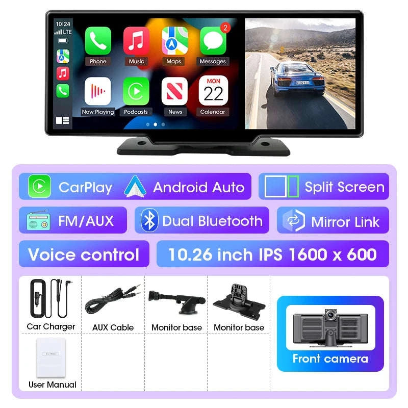 11.26 Inch 4K Car DVR with Wireless CarPlay and Android Auto-10.26inch-Front Cam / NO TF card
