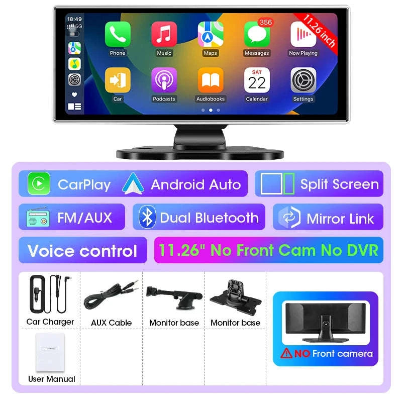 11.26 Inch 4K Car DVR with Wireless CarPlay and Android Auto-10.26inch-Front Cam / NO TF card