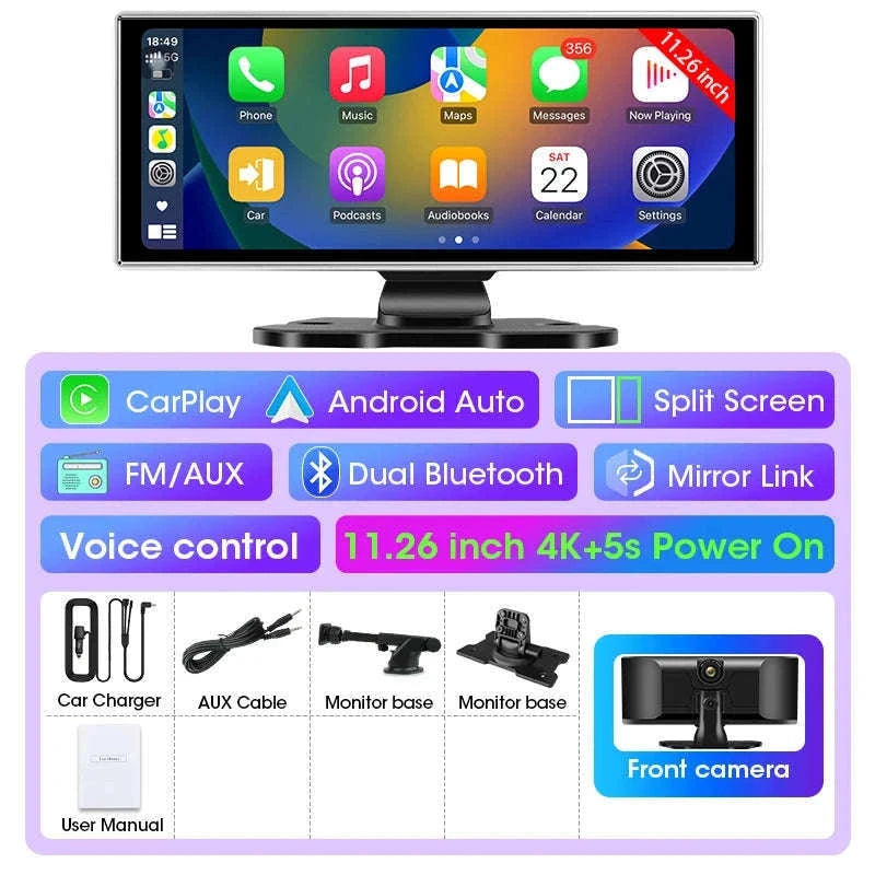 11.26 Inch 4K Car DVR with Wireless CarPlay and Android Auto-10.26inch-Front Cam / NO TF card