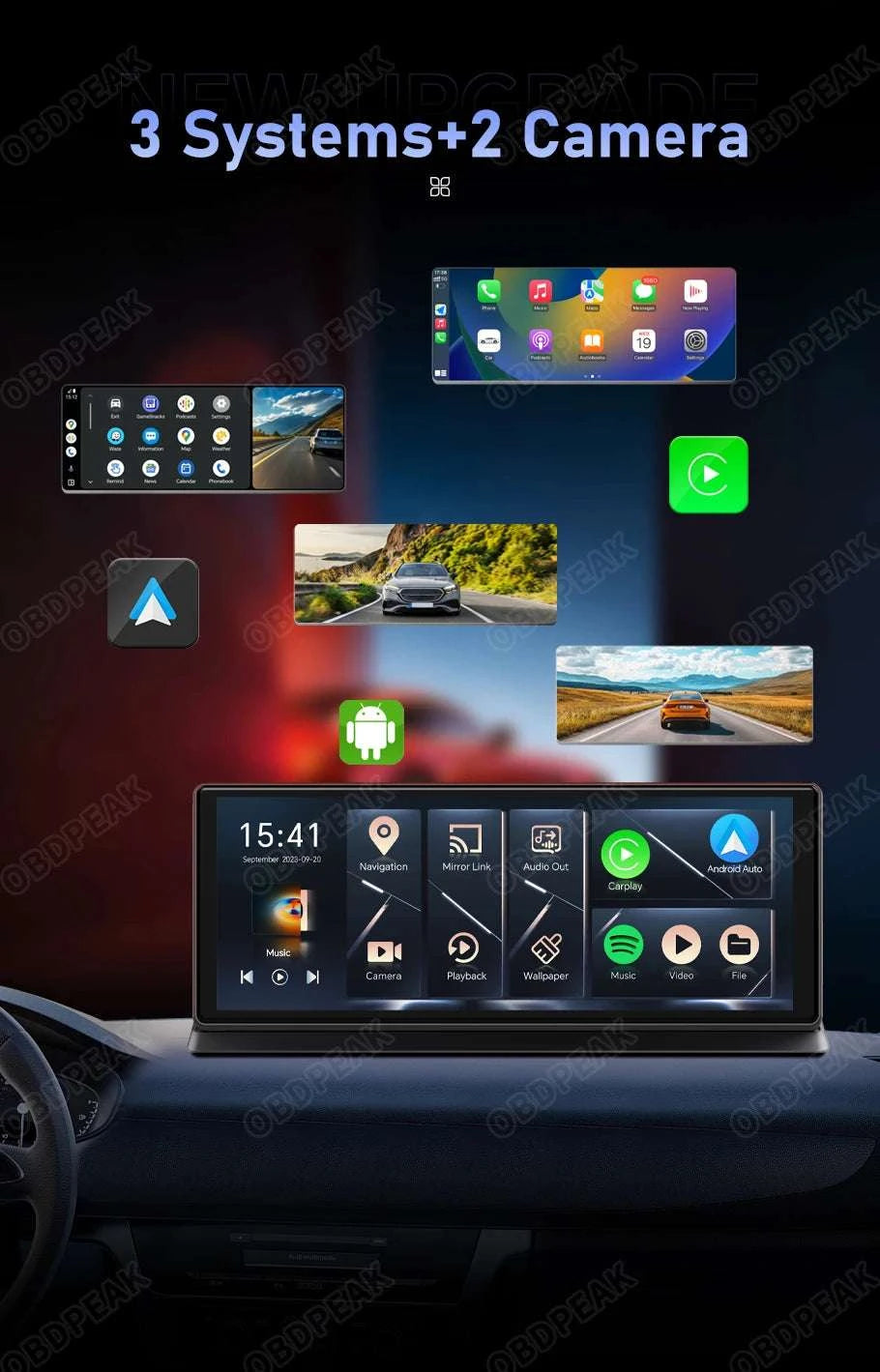11.3" Android 14 Car Mirror Dash Cam with CarPlay, GPS & 1080P-K60 Pro-Single lens / With 128G TF Card