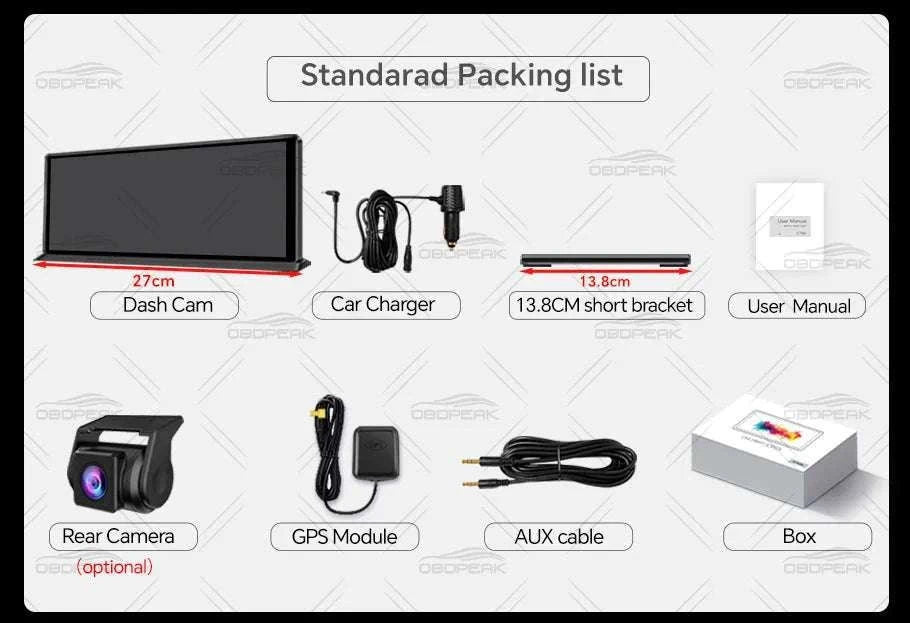 11.3" Android 14 Car Mirror Dash Cam with CarPlay, GPS & 1080P-K60 Pro-Single lens / With 128G TF Card
