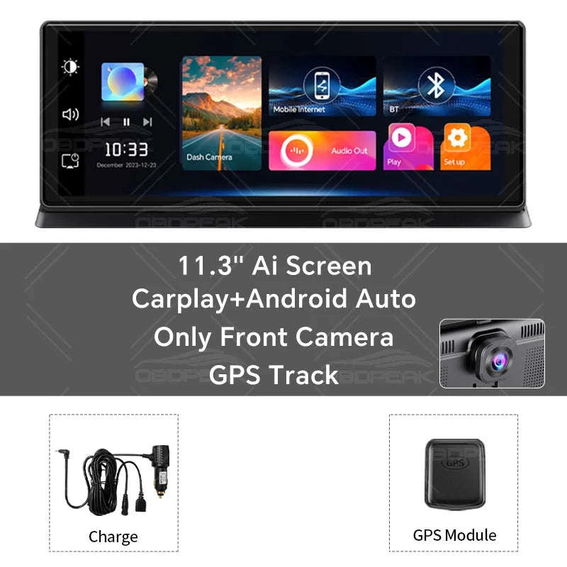 11.3 Inch 4K Car DVR Dash Cam with GPS and Dual Lens-Single Len / No TF Card