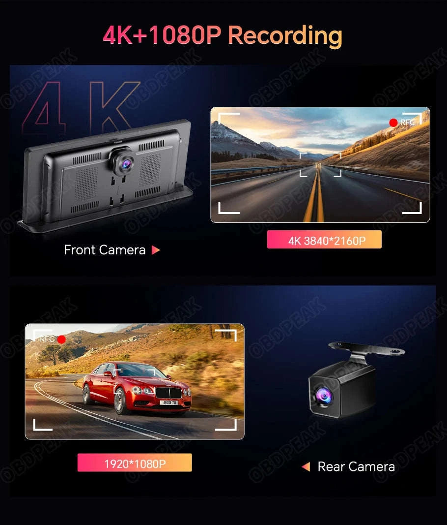 11.3 Inch 4K Car DVR Dash Cam with GPS and Dual Lens-Single Len / No TF Card