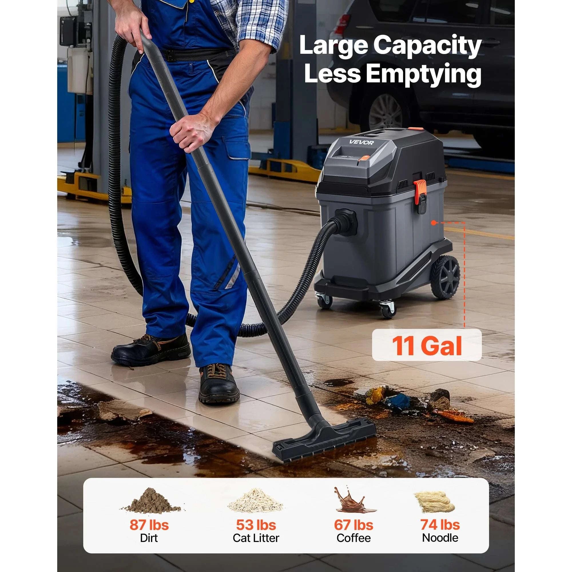 11 Gallon Wet Dry Shop Vacuum 5.5 HP with Self-Clean Filter-United States / 11 Gallon
