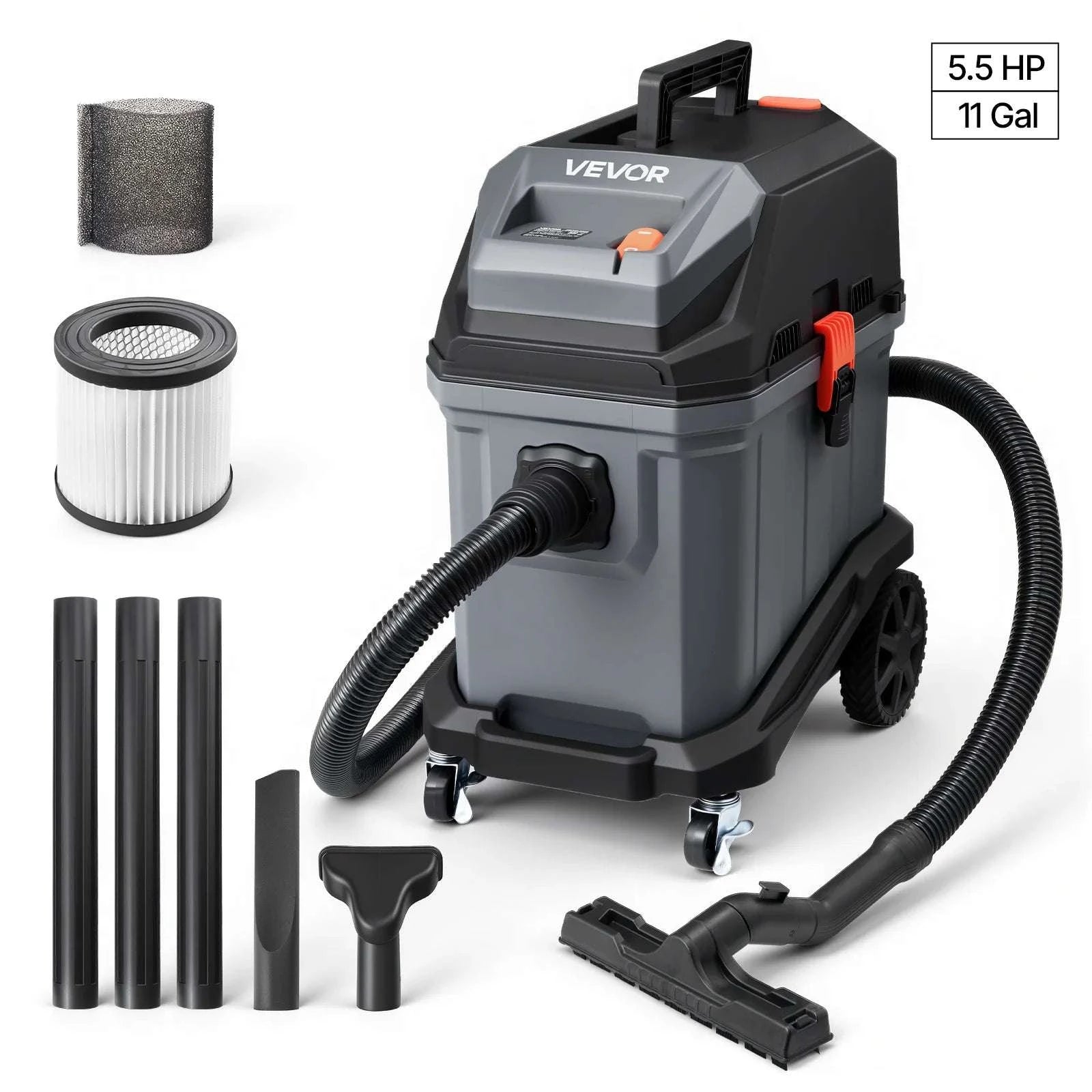 11 Gallon Wet Dry Shop Vacuum 5.5 HP with Self-Clean Filter-United States / 11 Gallon