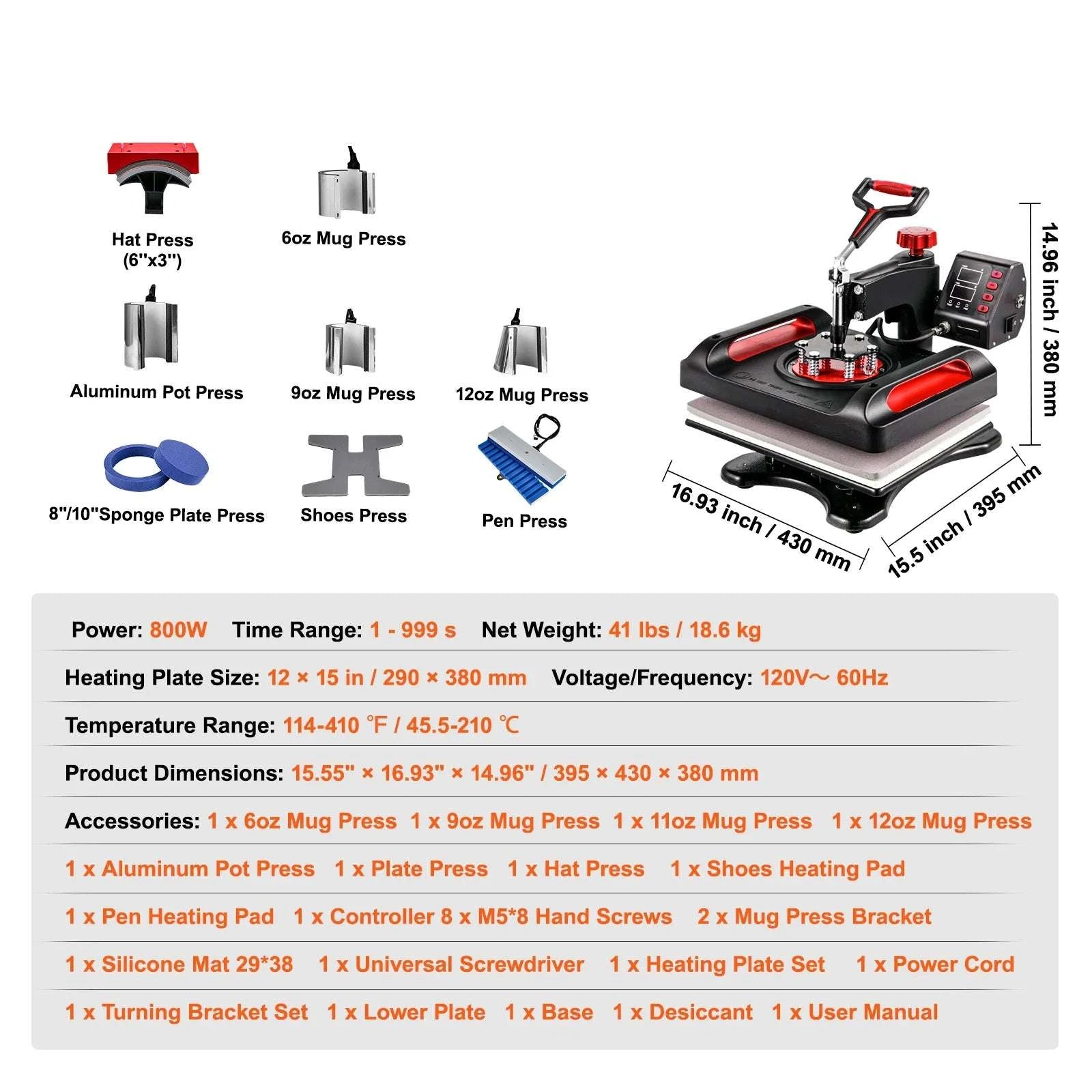 11-in-1 Heat Press Machine 15x12 Inch for T-Shirts, Mugs & More-United States