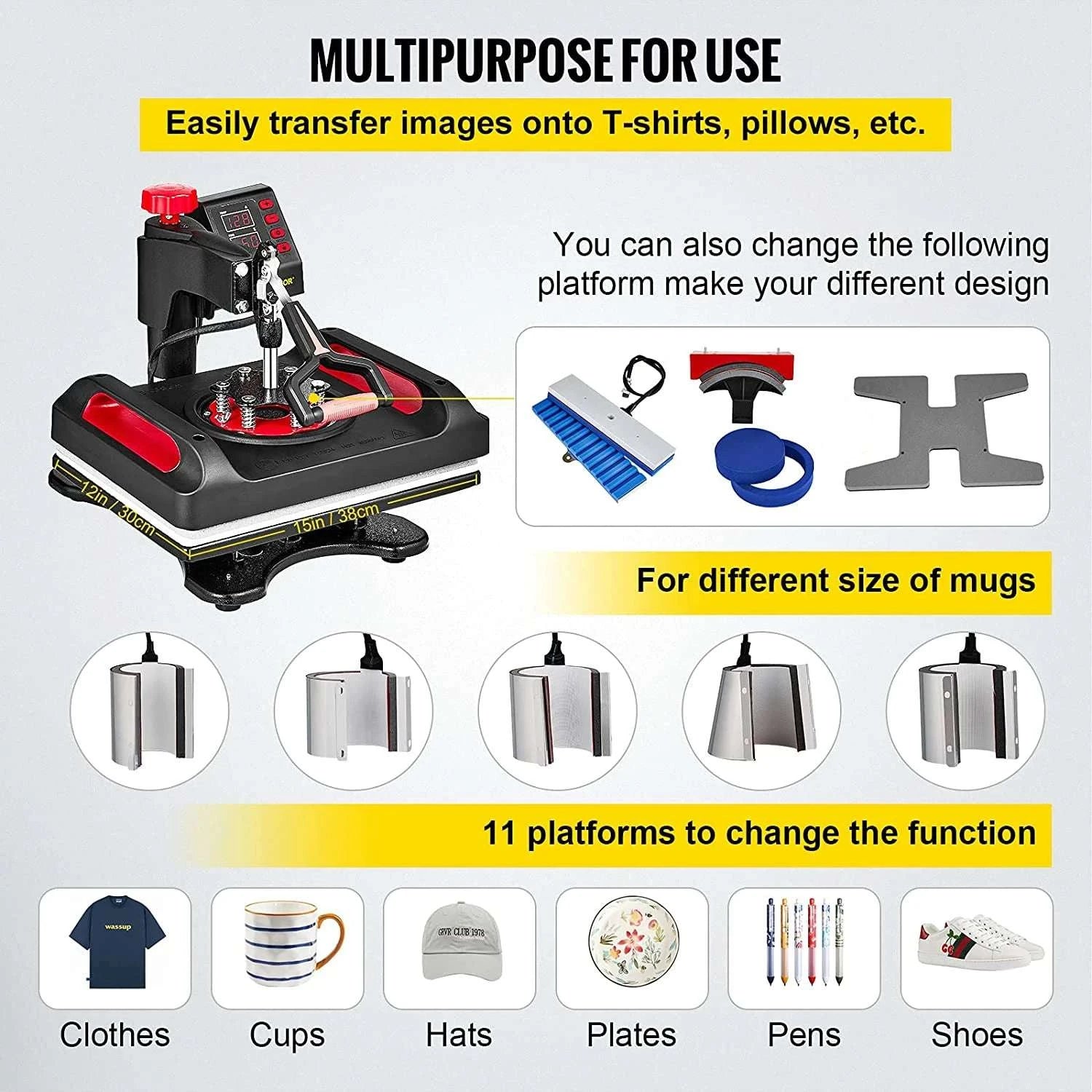 11-in-1 Heat Press Machine 15x12 Inch for T-Shirts, Mugs & More-United States
