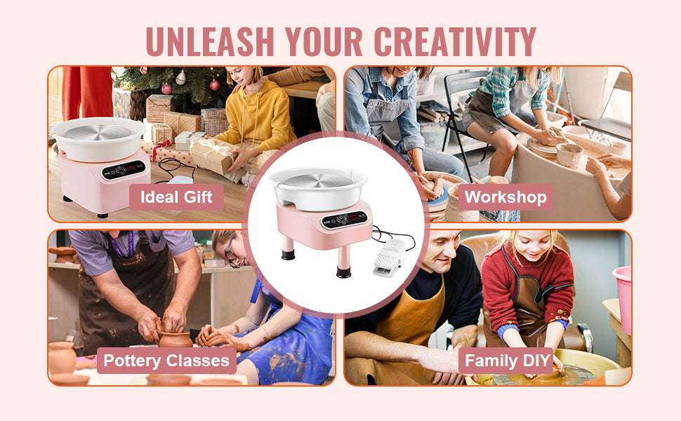 11-Inch Electric Pottery Wheel 450W with Foot Pedal Control-10in pink 350W / france