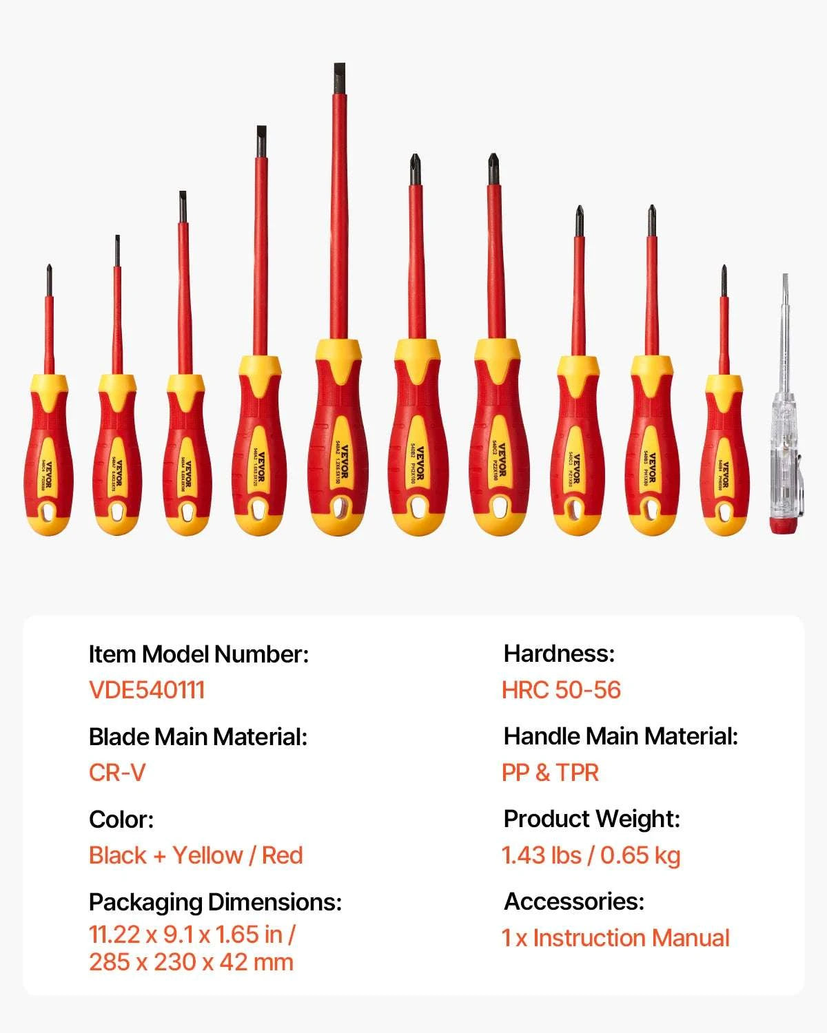 11-Piece 1000V Insulated Screwdriver Set with Voltage Tester-Socket 16PCs / United States