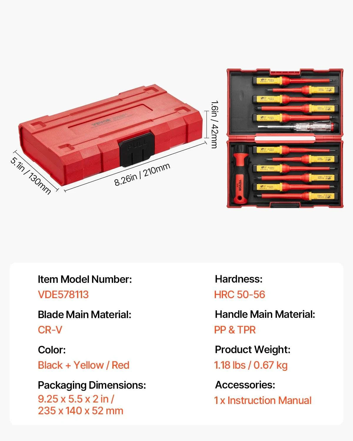 11-Piece 1000V Insulated Screwdriver Set with Voltage Tester-Socket 16PCs / United States