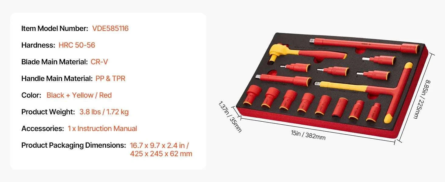 11-Piece 1000V Insulated Screwdriver Set with Voltage Tester-Socket 16PCs / United States