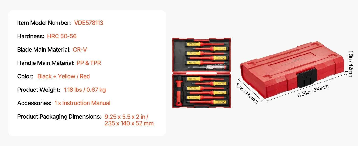 11-Piece 1000V Insulated Screwdriver Set with Voltage Tester-Socket 16PCs / United States