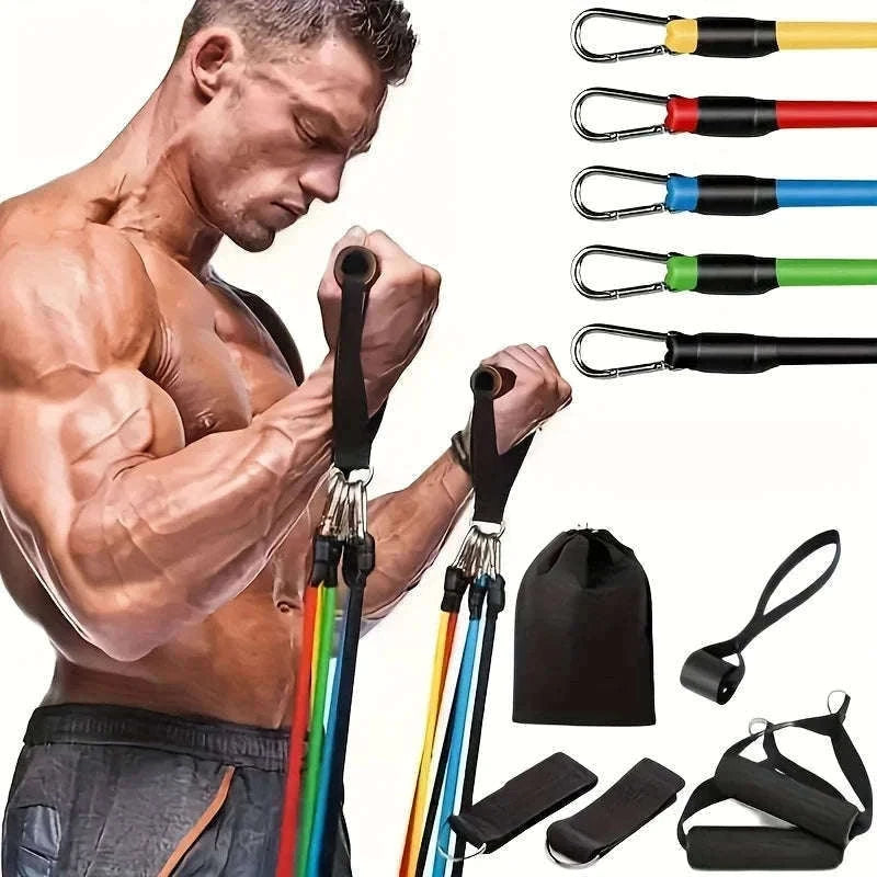 11-Piece Full Body Resistance Band Training System for Strength & Flexibility-MULTI