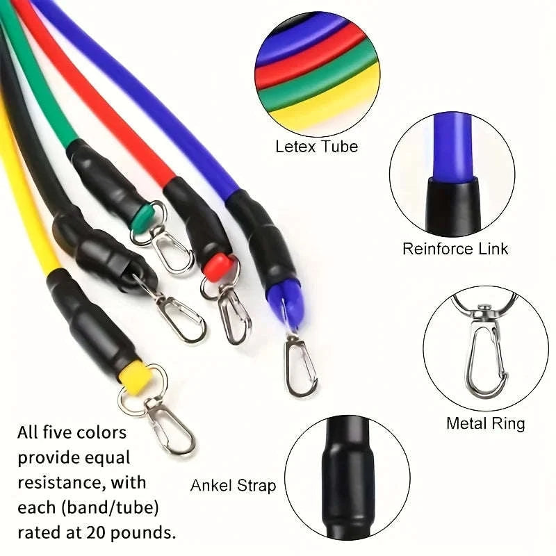 11-Piece Full Body Resistance Band Training System for Strength & Flexibility-MULTI