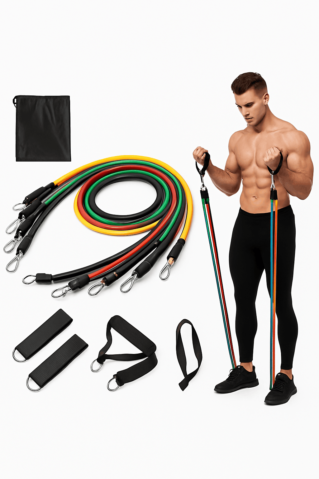 11-Piece Full Body Resistance Band Training System for Strength & Flexibility-MULTI