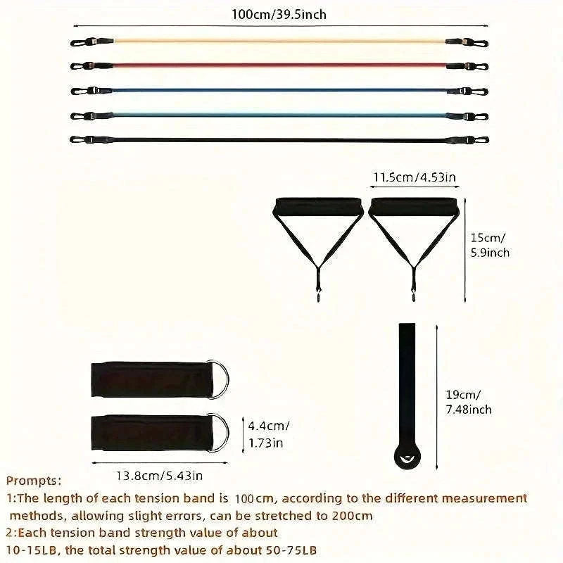 11-Piece Full Body Resistance Band Training System for Strength & Flexibility-MULTI