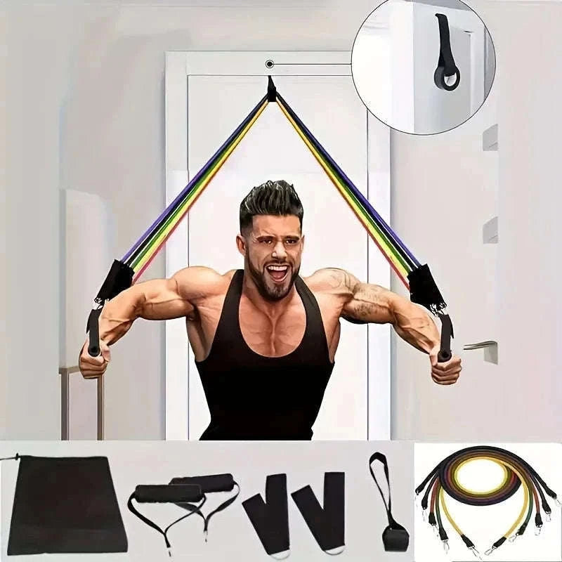 11-Piece Full Body Resistance Band Training System for Strength & Flexibility-MULTI