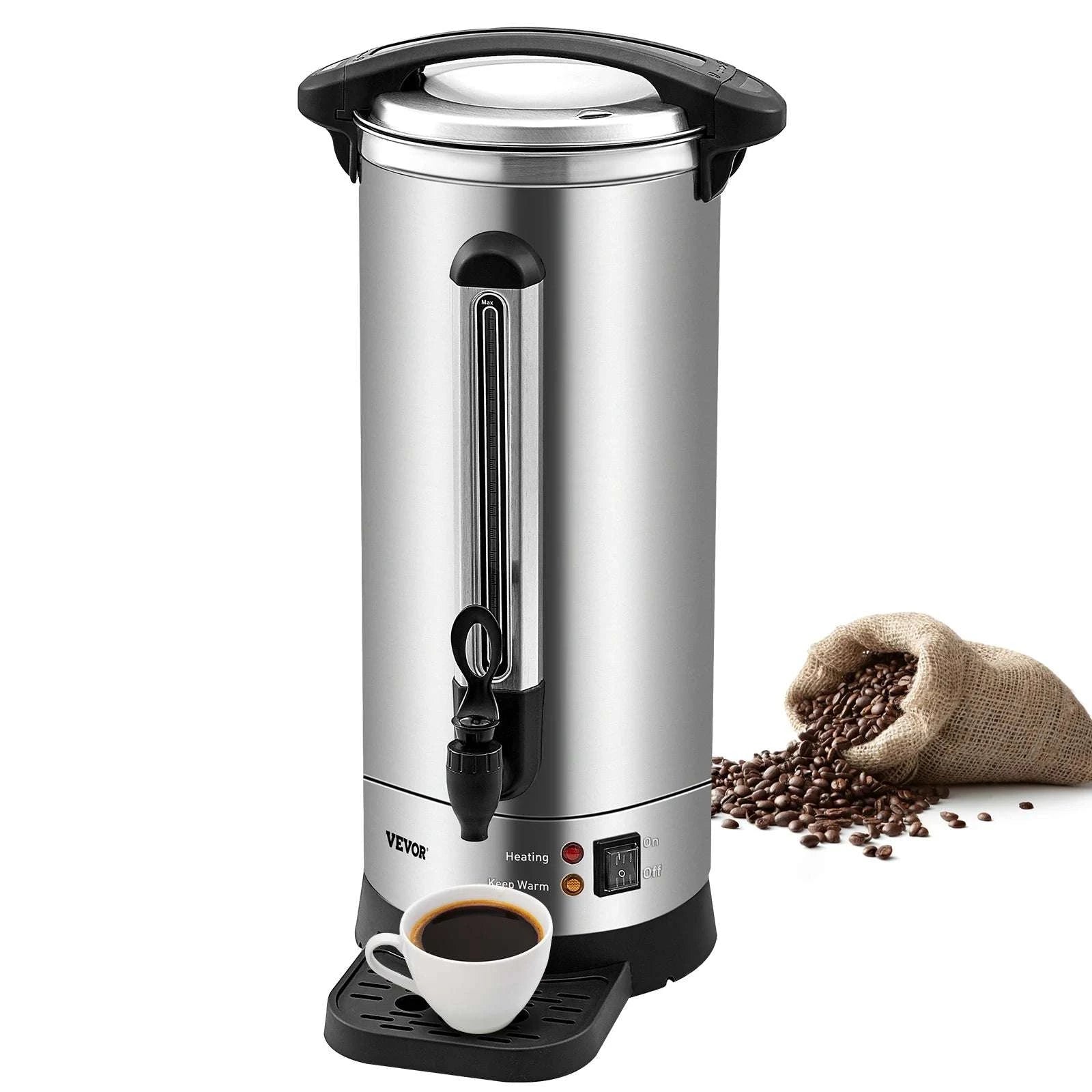 110 Cup Commercial Coffee Urn 16.4L Stainless Steel Hot Dispenser-United States