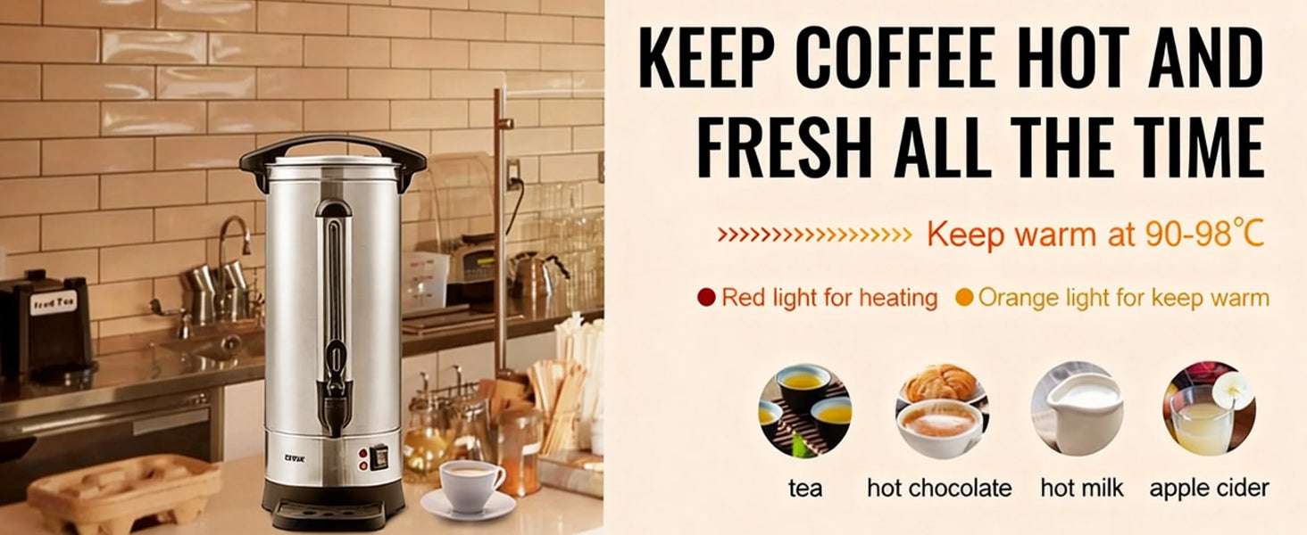110 Cup Commercial Coffee Urn 16.4L Stainless Steel Hot Dispenser-United States