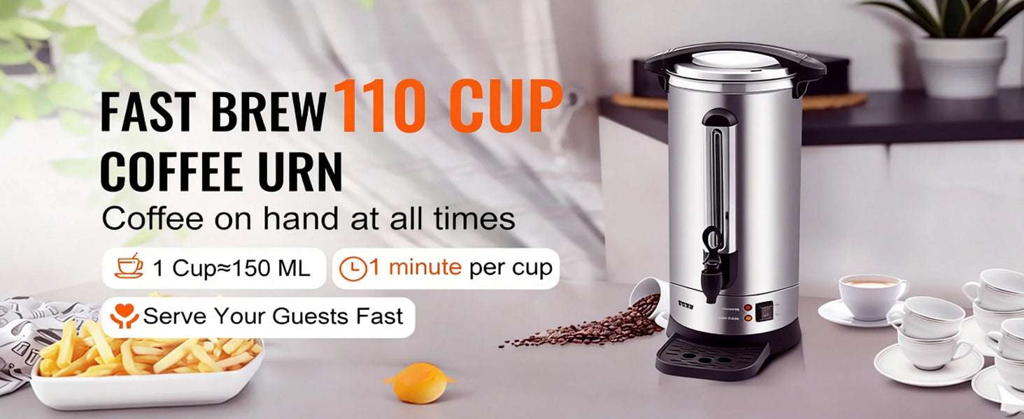 110 Cup Commercial Coffee Urn 16.4L Stainless Steel Hot Dispenser-United States