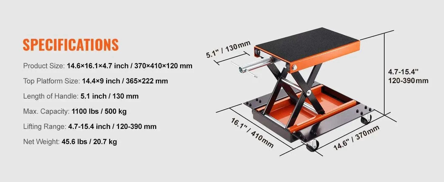 1100 lb Motorcycle Scissor Lift Jack with Dolly & Hand Crank-United States