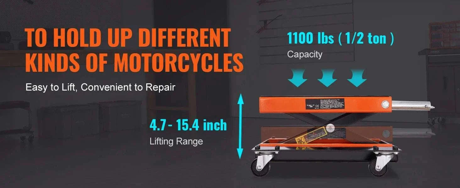 1100 lb Motorcycle Scissor Lift Jack with Dolly & Hand Crank-United States