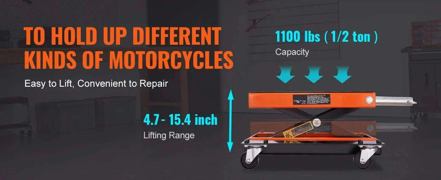 1100 lb Motorcycle Scissor Lift Jack with Dolly & Hand Crank-United States