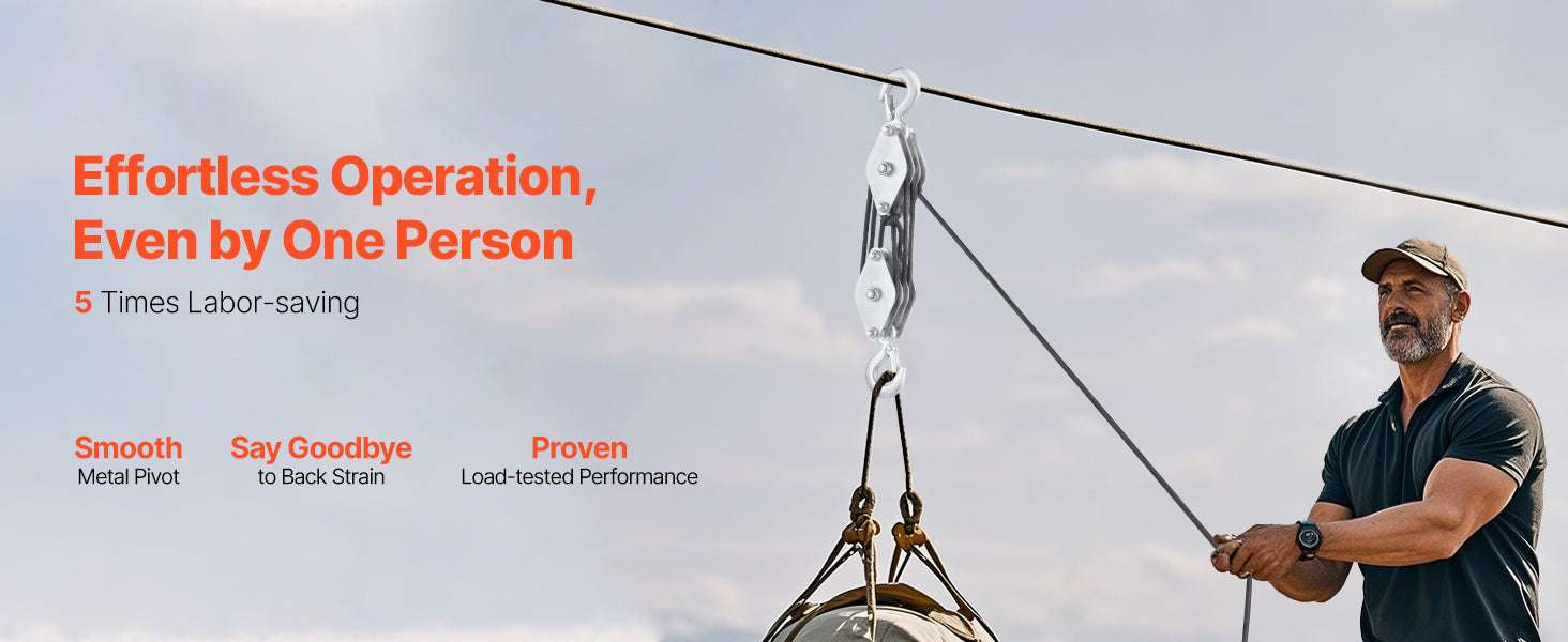 1100 lbs Manual Pulley Hoist with 100ft Rope & 5:1 Lifting Power-4400Lbs / United States