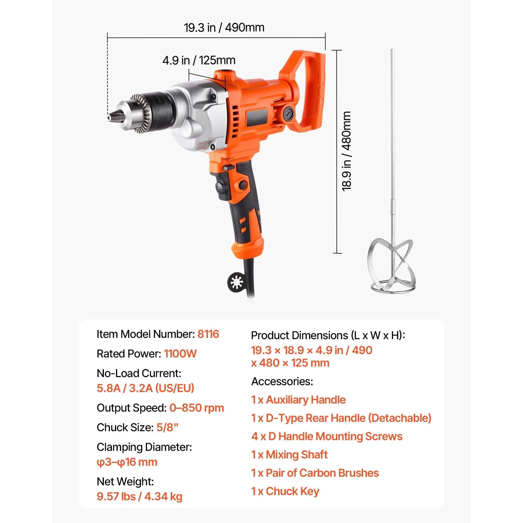 1100W Corded Drill Mixer with D-Handle & Variable Speed Control-1100W 15.89mm / spain