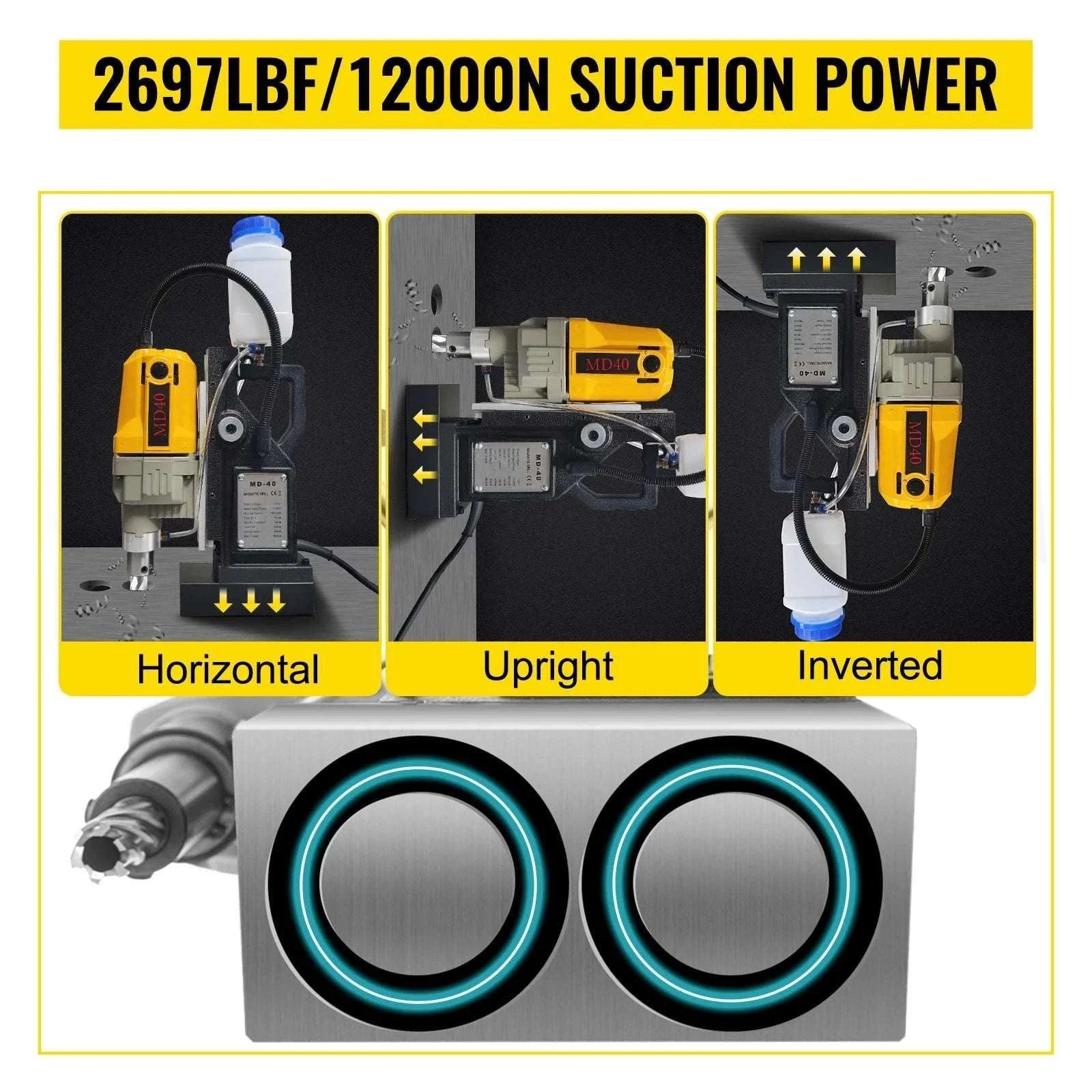 1100W Magnetic Drill Press with 12000N Base & 40mm Capacity-7 Bits / Mexico