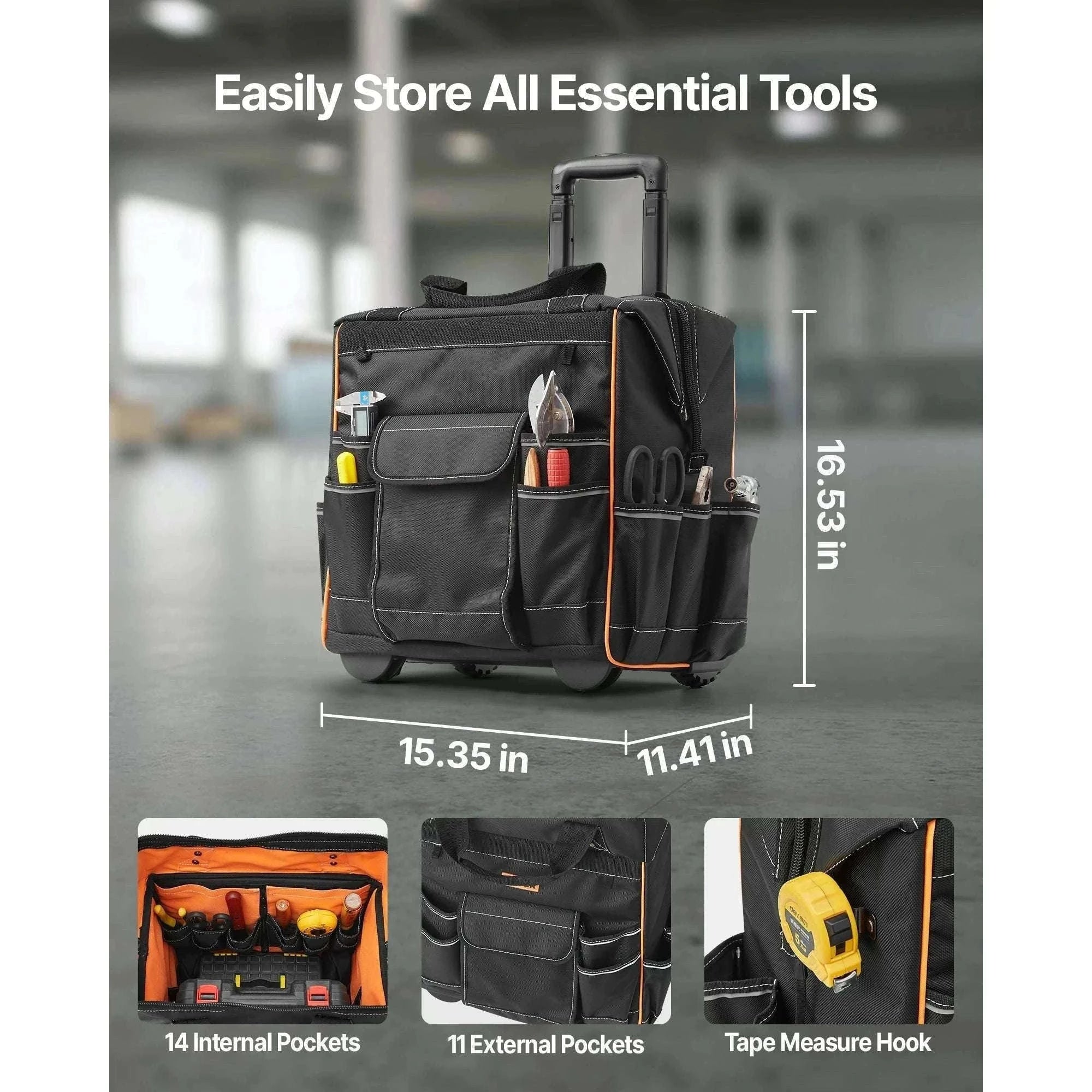 110L Rolling Tool Bag with Wheels, 25 Pockets & Telescoping Handle-18 in / United States