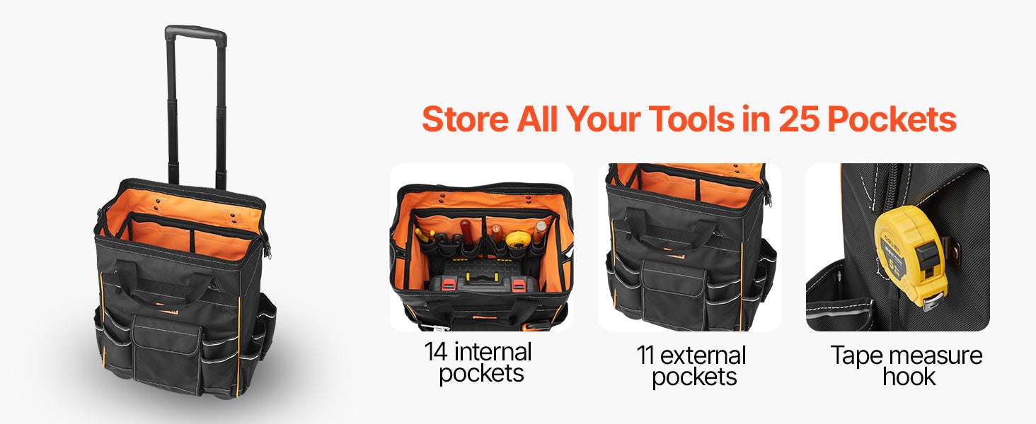 110L Rolling Tool Bag with Wheels, 25 Pockets & Telescoping Handle-18 in / United States