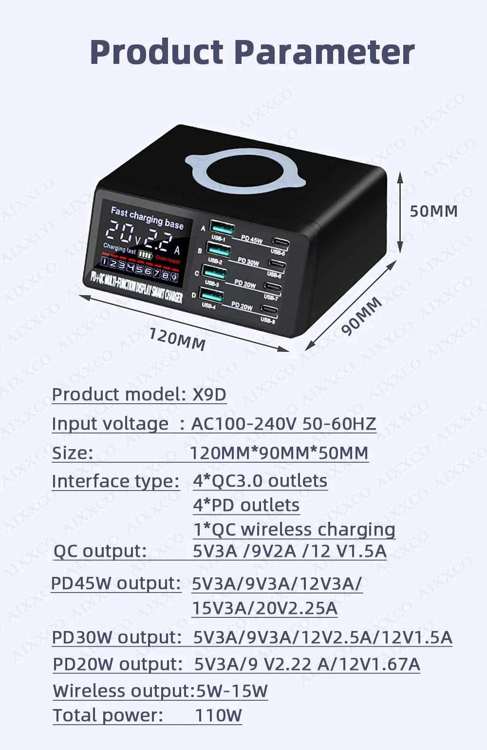 110W Multi-Port USB C Charger Station with PD & QC Fast Charge-EU Plug / 110W Charger Station