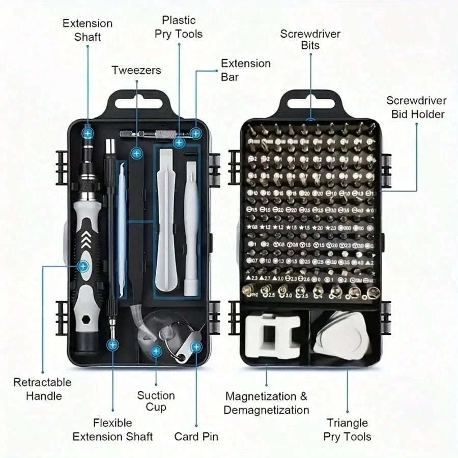 115-in-1 Screwdriver Set Multi-Bit Steel Precision Repair Kit-black / United States