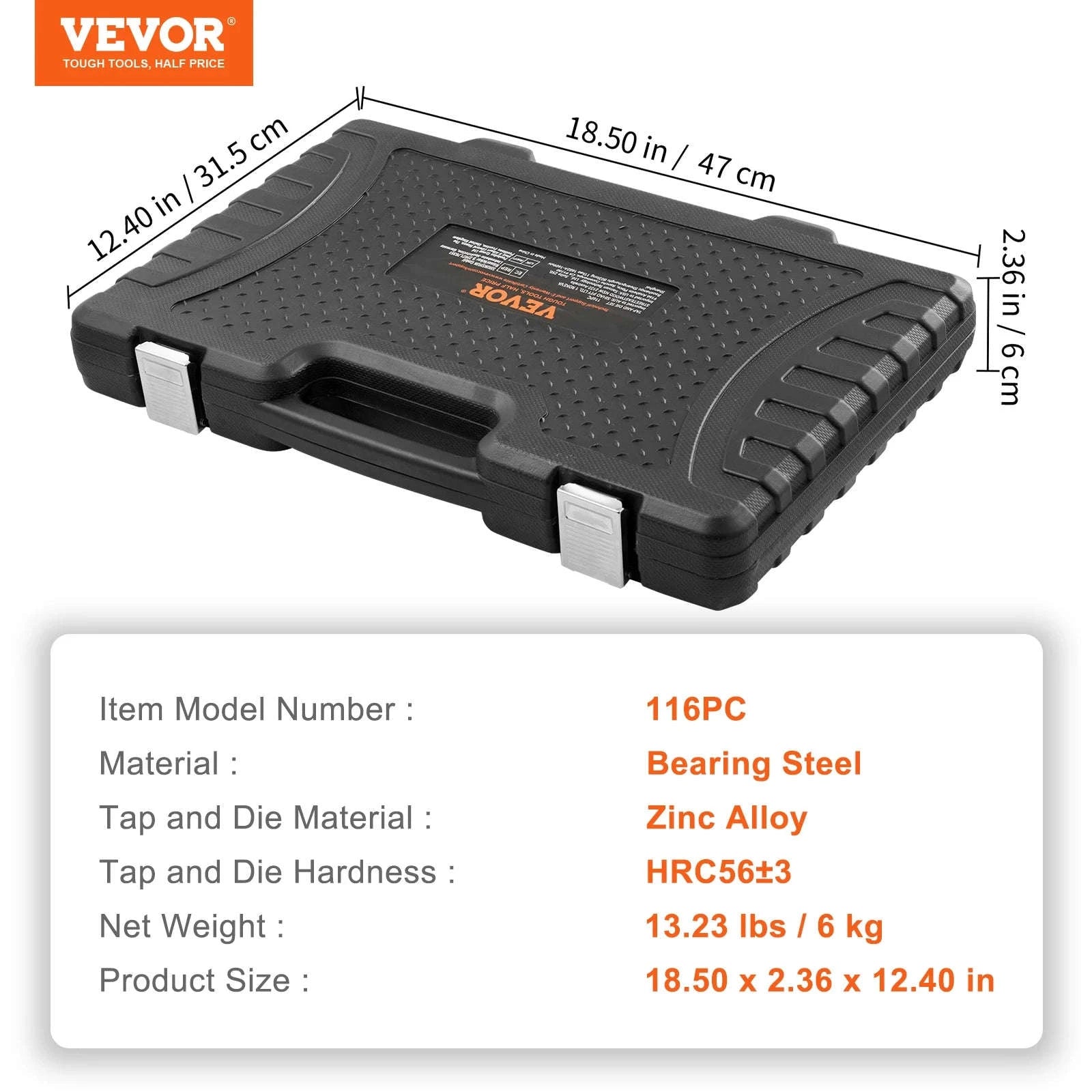 116‑Piece Tap and Die Set with Metric & SAE Threading Tools-116PCs Metric SAE / spain