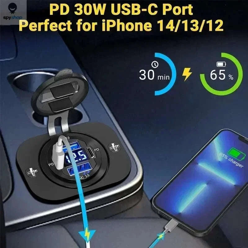 117W Dual PD3.0 & QC3.0 USB Car Charger with Voltmeter-117W with Wire