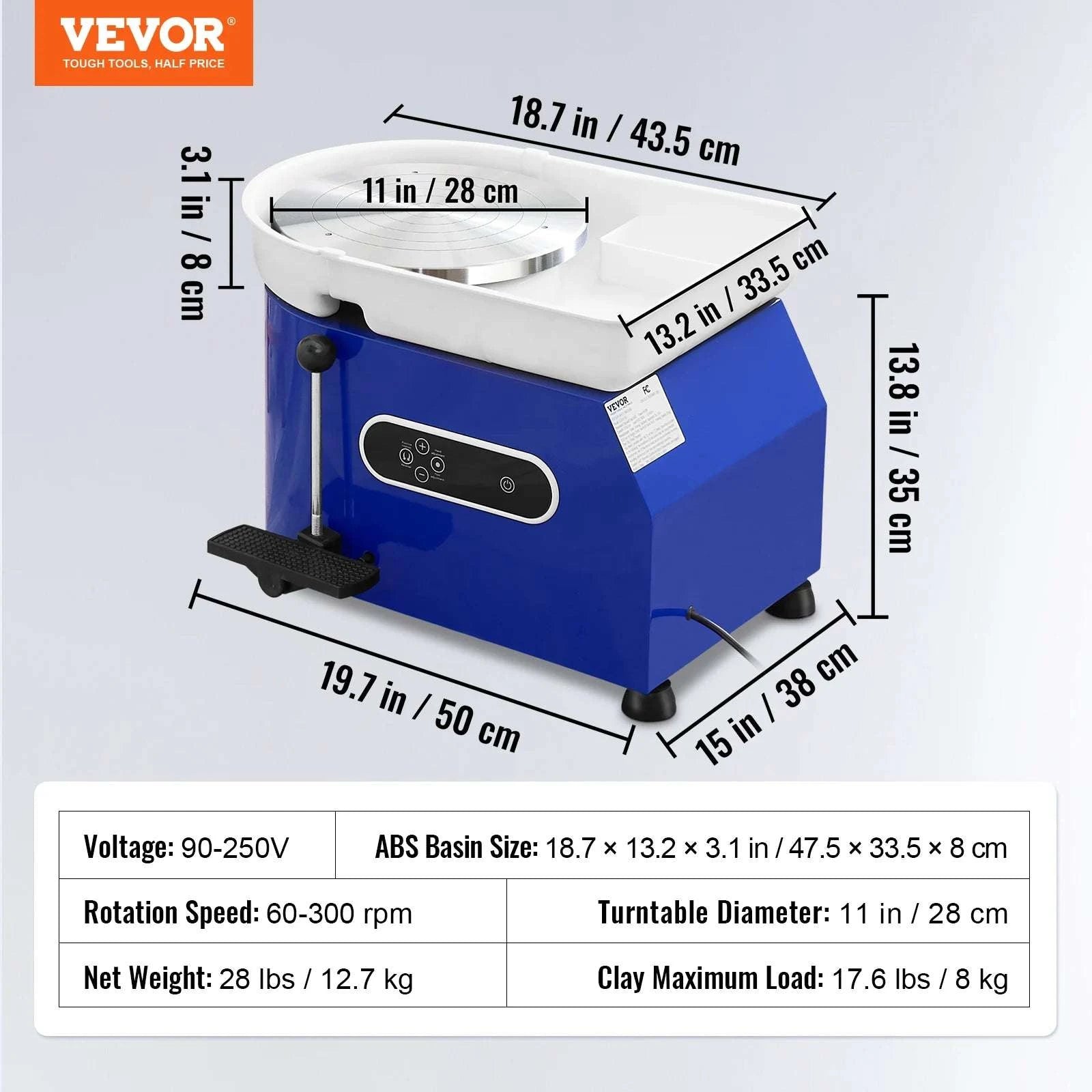 11in Pottery Wheel Machine 350W with Foot Pedal Adjustable Speed-450W 8kg Blue / france