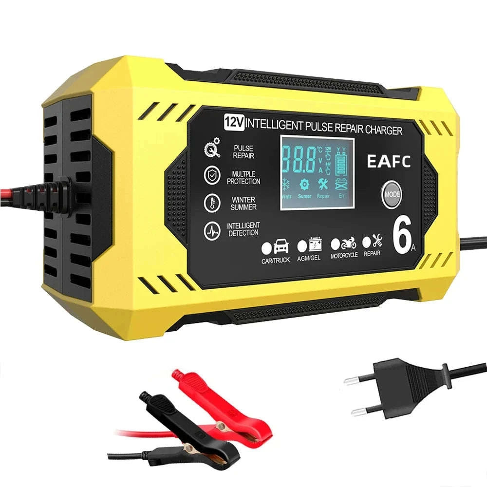 12–24V Automatic Car Battery Charger with LCD Display-EU Yellow 6A 12V / United States
