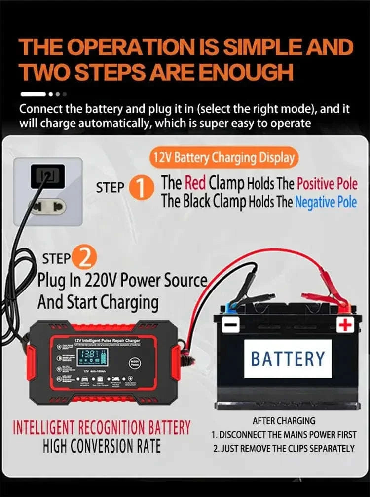 12–24V Automatic Car Battery Charger with LCD Display-EU Yellow 6A 12V / United States