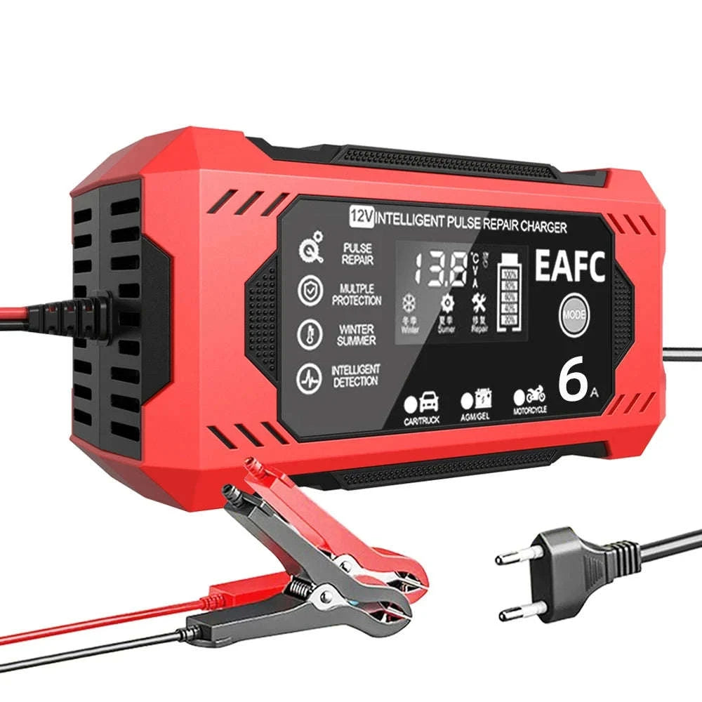 12–24V Automatic Car Battery Charger with LCD Display-EU Yellow 6A 12V / United States