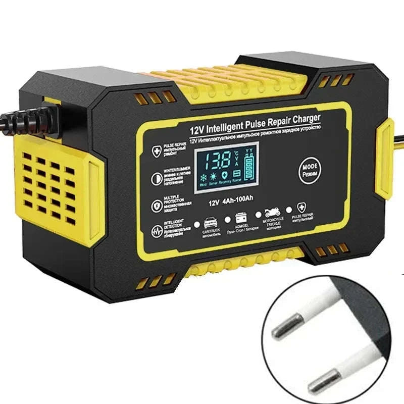 12–24V Automatic Car Battery Charger with LCD Display-EU Yellow 6A 12V / United States
