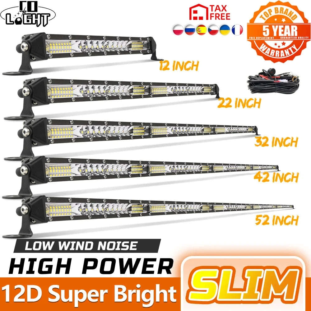 12-52 Inch Off Road LED Light Bar Combo Beam 6500K IP68-3M Waterproof Wire / spain