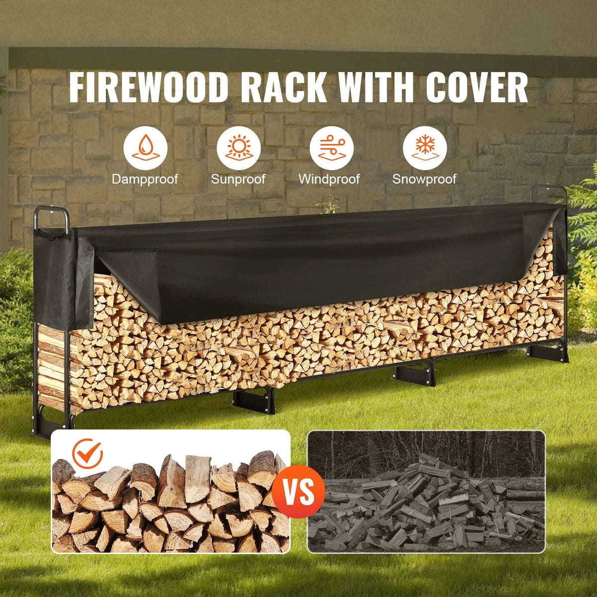 12.7FT Outdoor Firewood Rack with Cover-102x12x46in / CZECH REPUBLIC