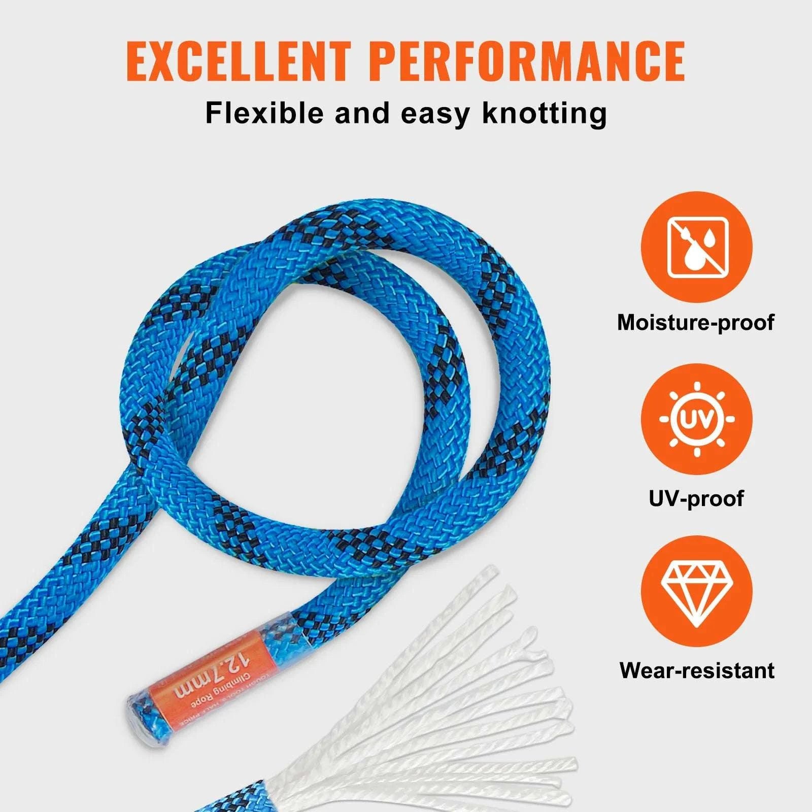 12.7mm Static Climbing Rope with 32kN Strength & Steel Hooks-150FT 12.7MM / United States