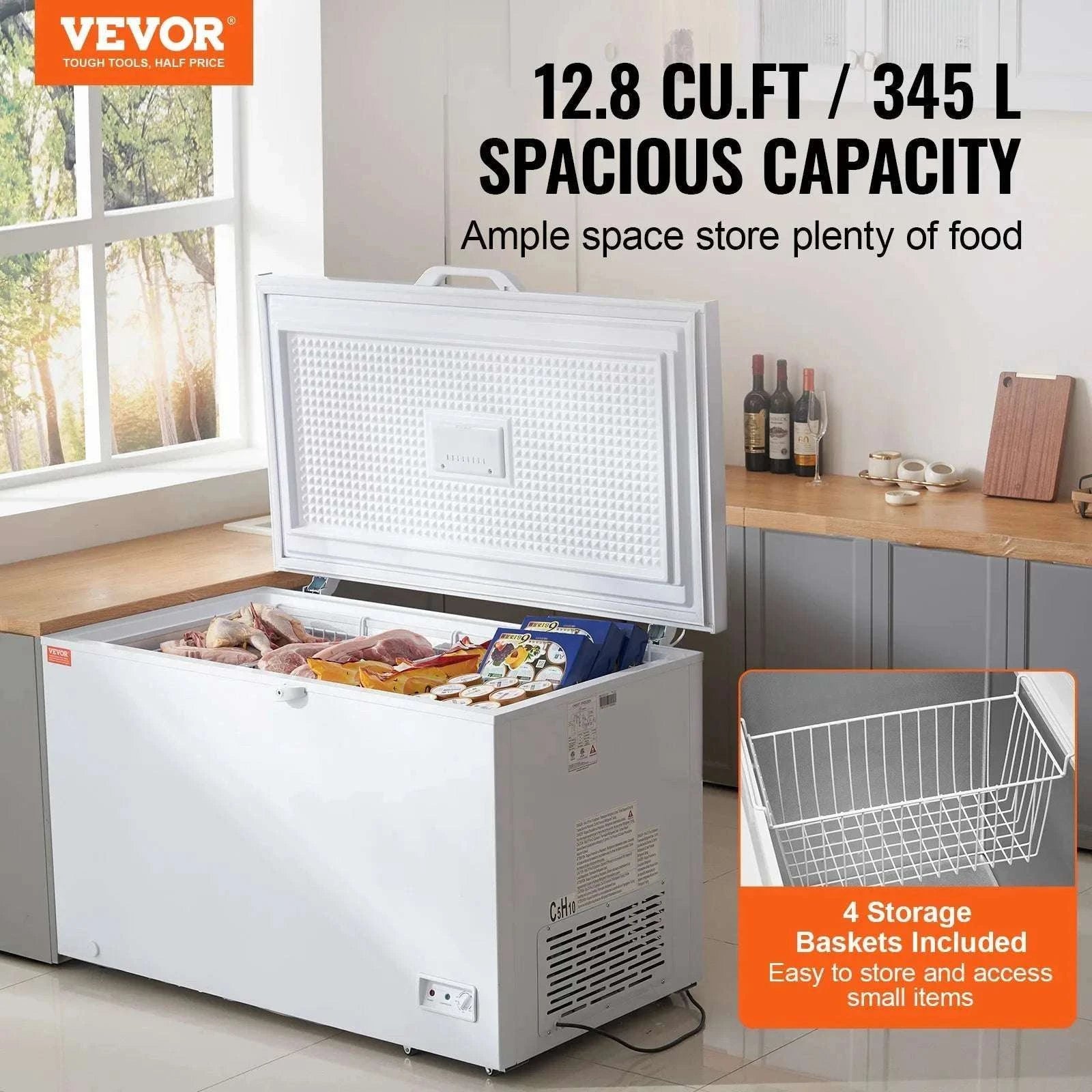 12.8 Cu.ft Chest Freezer with Baskets, Lock Lid & Adjustable Temp-2VLR / United States